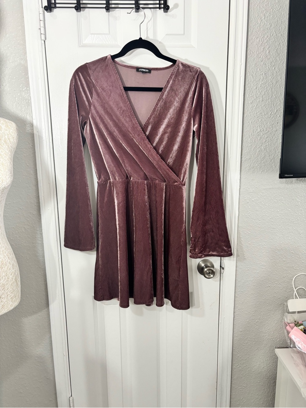 Express Velvet Wrap Dress - Dusty Mauve